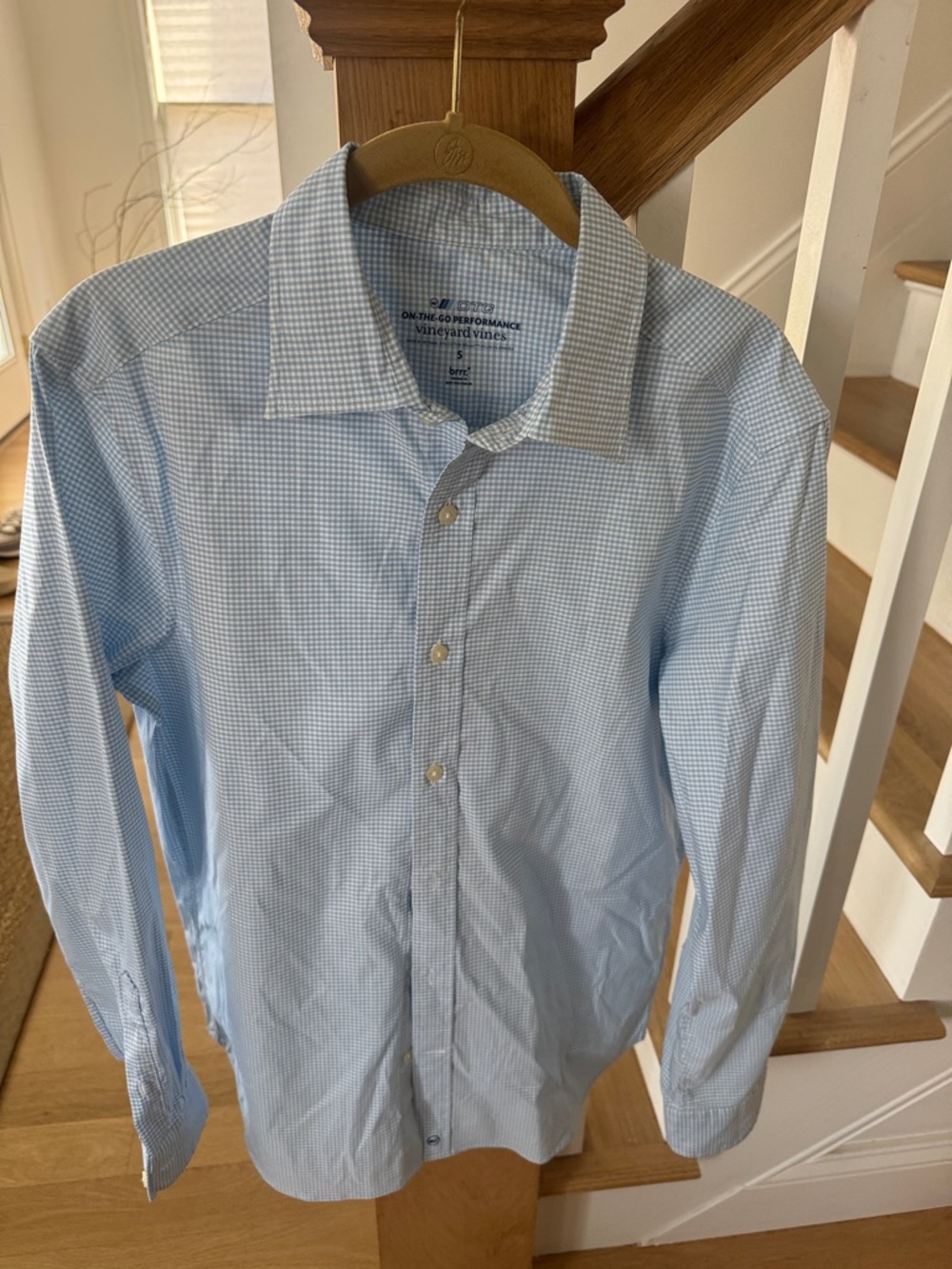 Vineyard Vines Men’s Small Light Blue Micro-Gingham Dress Shirt Performance